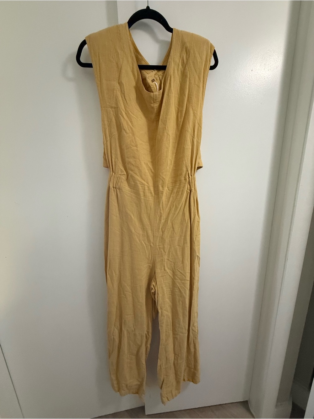 Free People Sleeveless V-Neck Wide-Leg Jumpsuit in Mustard